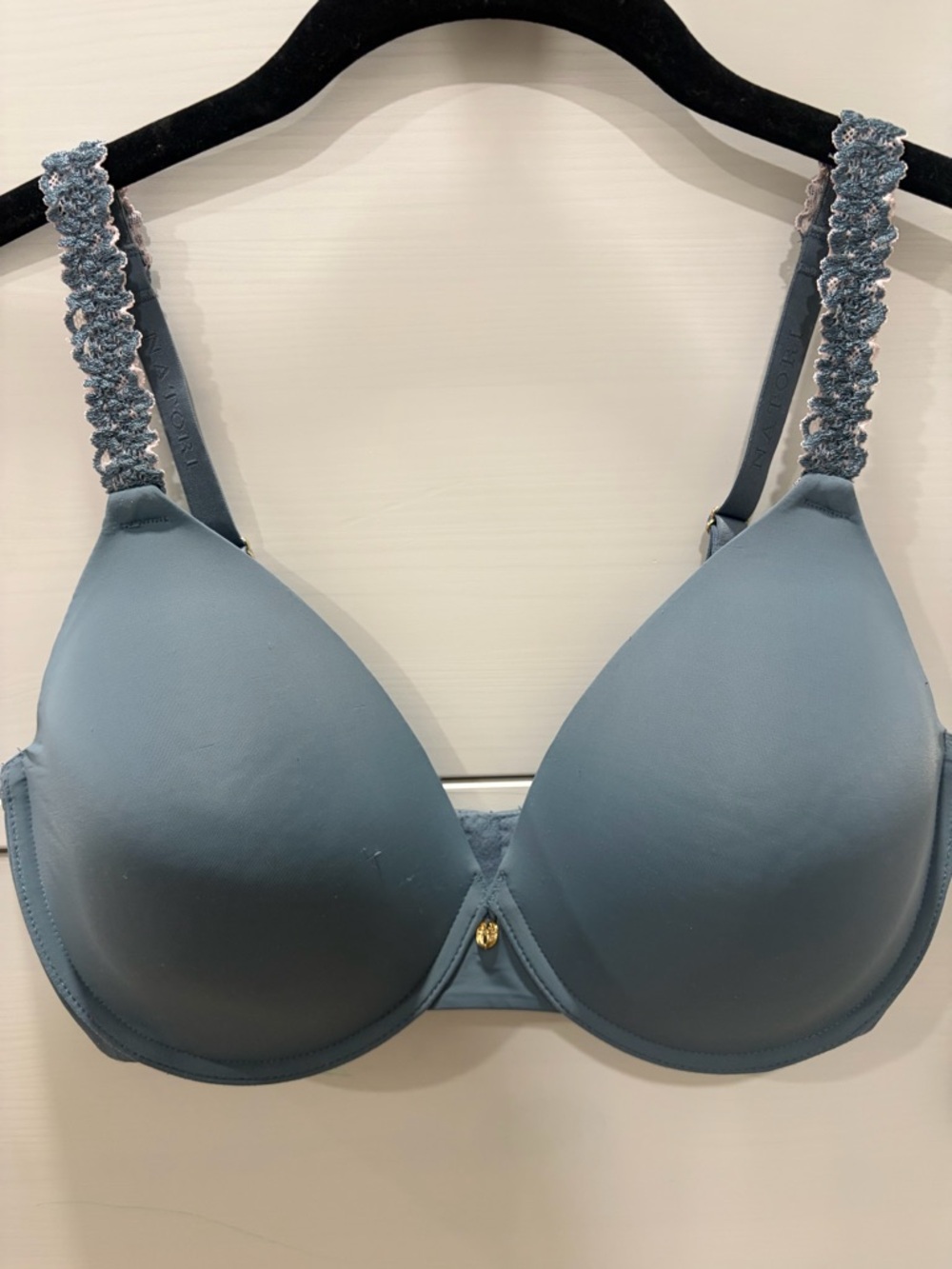 Natori Smooth Padded Slate Blue Bra with Lace-Trim Straps